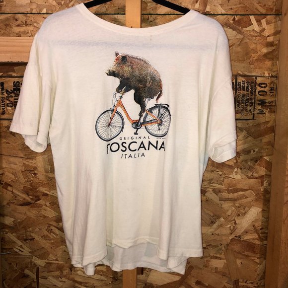 Toscana Italiana Pig Riding Bicycle Vintage 90s T-Shirt M Well-Worn Oversized - Picture 1 of 11